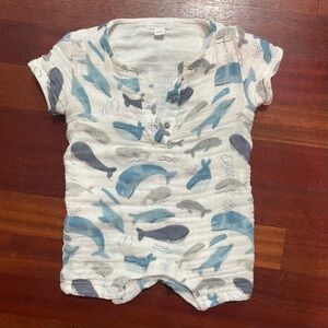Angel Dear Baby Boys Short-Sleeve Blue Whales Print Henley Shortall